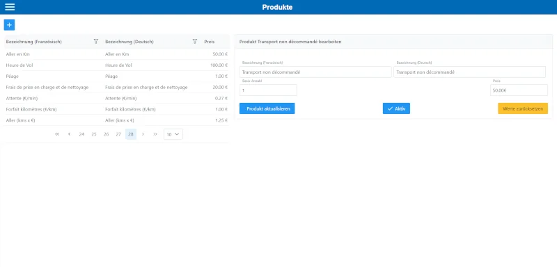 Gestion des produits de Luxambulance Webapp